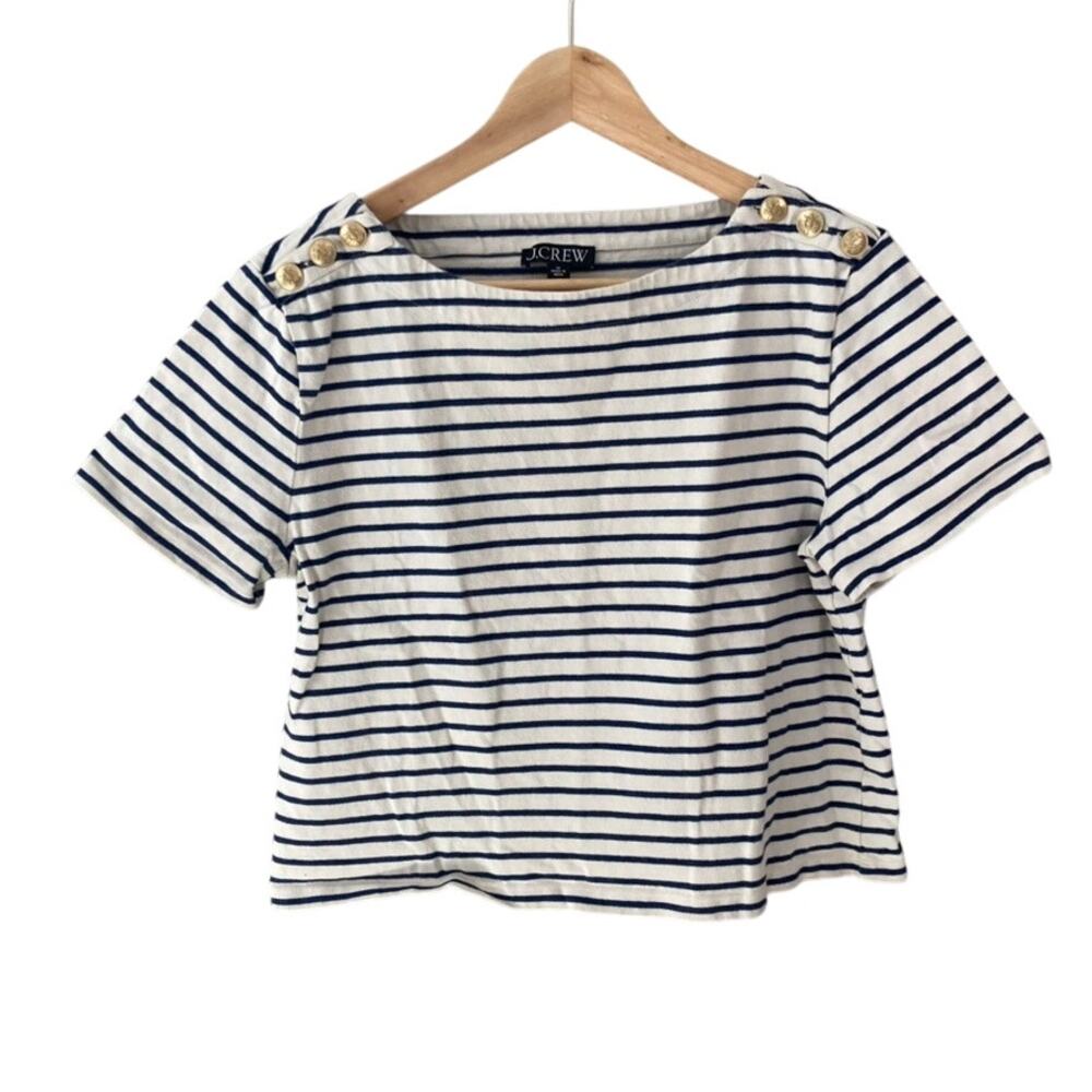 J. Crew Mariner Cloth Striped Short Sleeve T-shirt Buttons Medium